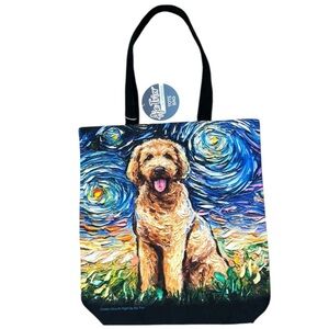 Aja Trier golden doodle tote bag